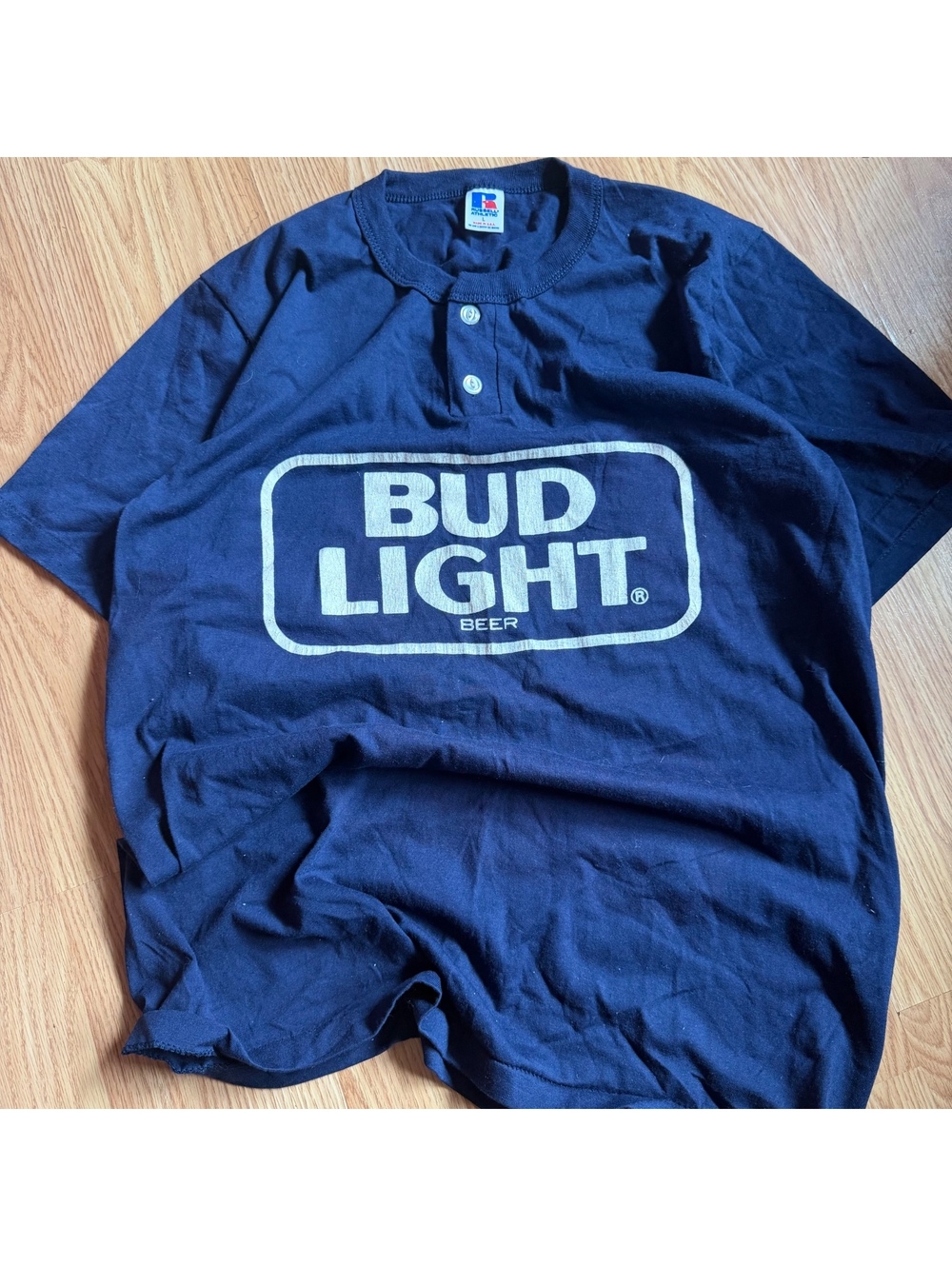 Russel Bud Light Vintage Henley Tee Size Large